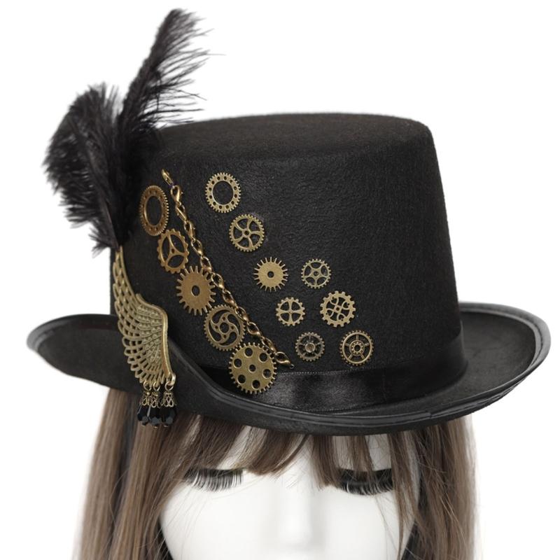 Steampunk Zylinderhut mit Zahnrad Bowler Zylinder Feder Fedora Hut Schwuler Zylinder Schwules Partykostüm Karneval Maskerade