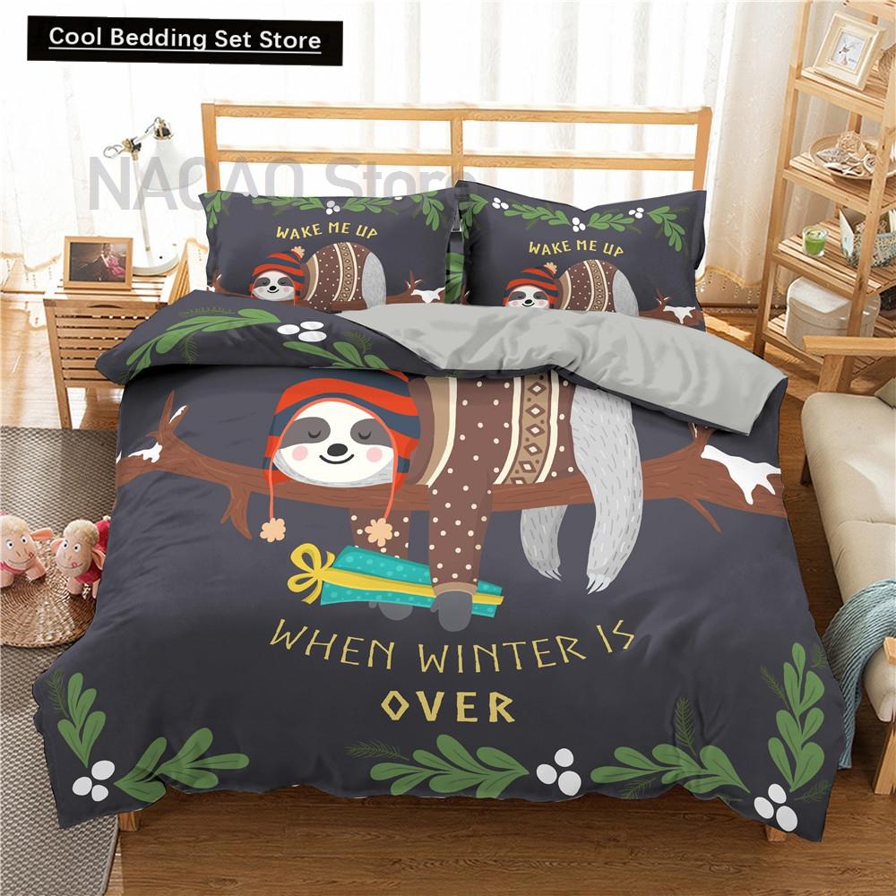 Cartoon Sloth Bedding Set for Bedroom Home Manga Style Sloth Print Duvet Cover Lazy Sleeping Australian Animal Soft Quilt Cover EU single(135x200cm)