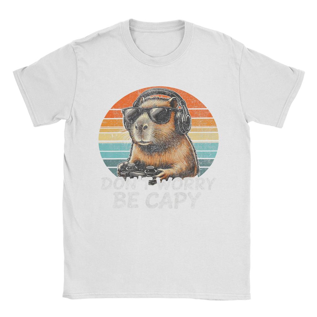 Dont Worry Be Capy Capybara Retro Gaming T Shirt Beach Cotton T Shirts For Couple Hippie Casual Tee Shirt ShortSleeve YK Tops