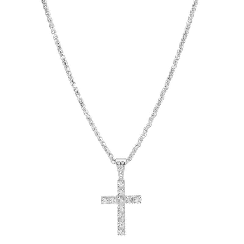 Men's Modern Stainless Steel Twisted Chain with Copper Diamond Cross Pendant Necklace - Hip Hop Cold Style Accessory
