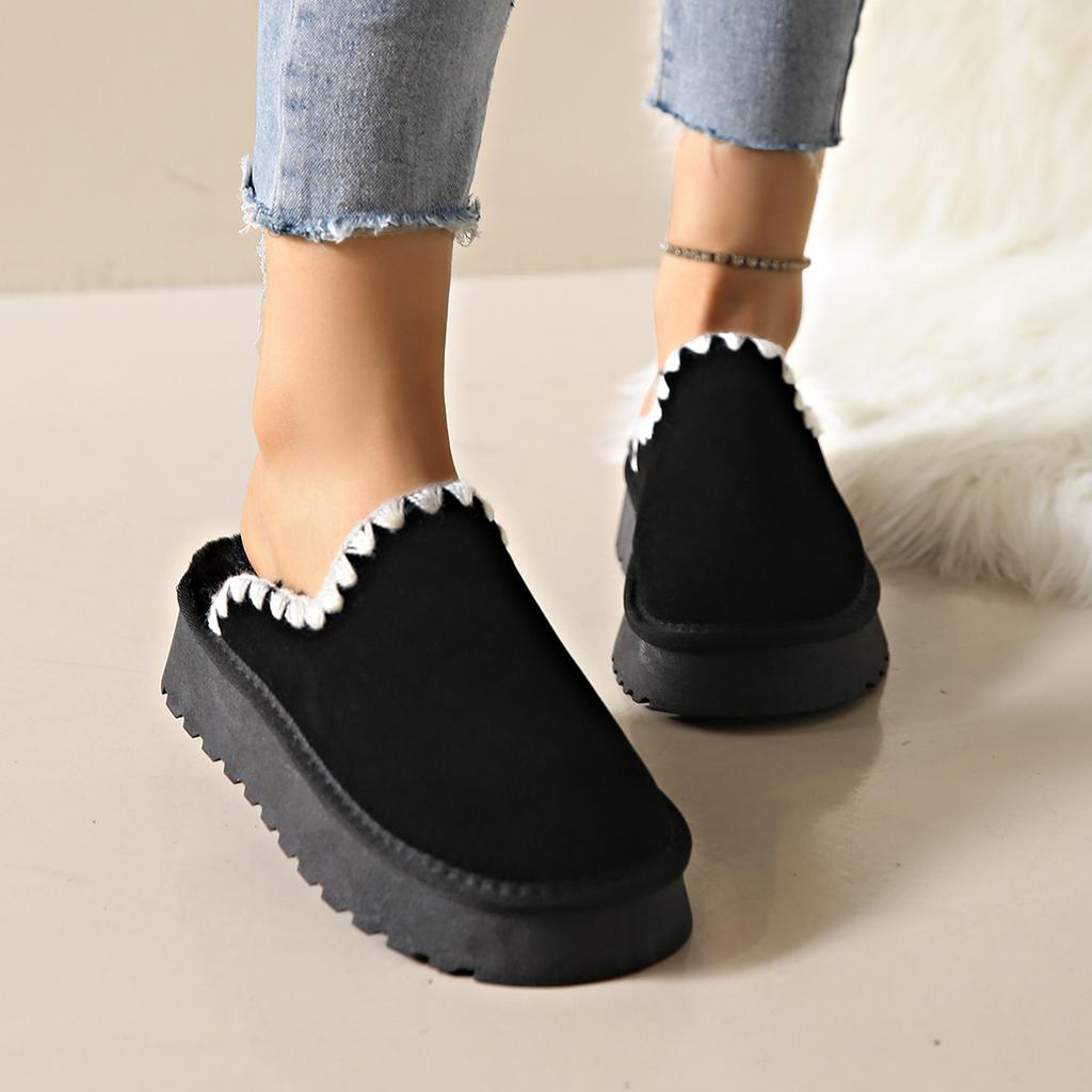 Winter velvet thickened, flat bottom anti-water ingress matte leather top TPR non-slip, snow boots for women