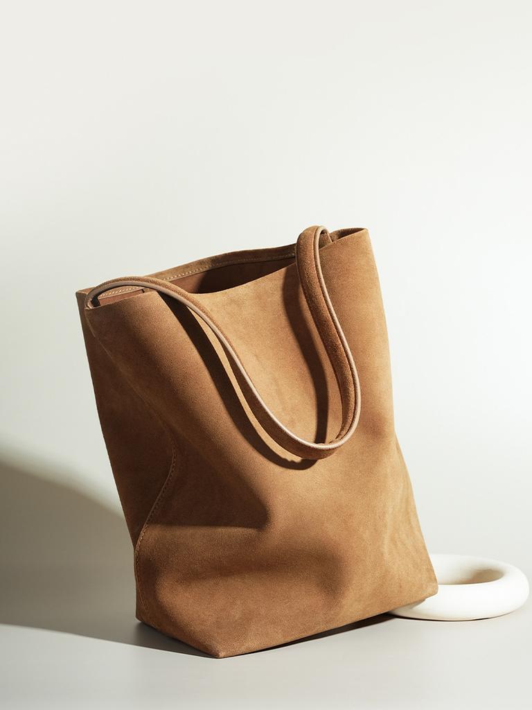 2025 New Bag Women's Suede Commuter Shoulder Bag Large Capacity High-End Suede Nubuckle Cowhide Bucket Bag ...