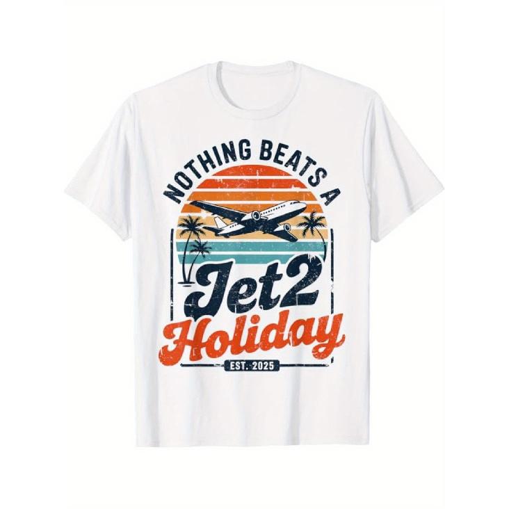 Men s & Women s Jet2 Brand Logo Retro T-Shirt - Vintage Airplane & Palm Tree Design with  Nothing Beats A Jet2 Holiday  Slogan, Loose Fit Casual Tee S чёрный