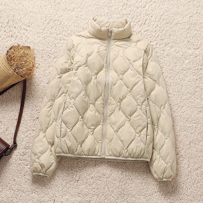 Women's Diamond Quilted Stand Collar Lightweight Down Jacket - Slim Fit, Plus Size, Warm Autumn/Winter Outerwear