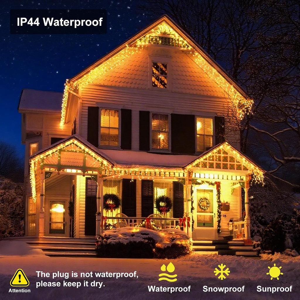 LED Icicle Lights for Outdoor Christmas Decorations,118Ft 1200 LEDs Christmas Fairy Light with Timer&Memory Function,8 Lighting Modes,Plug in hanging