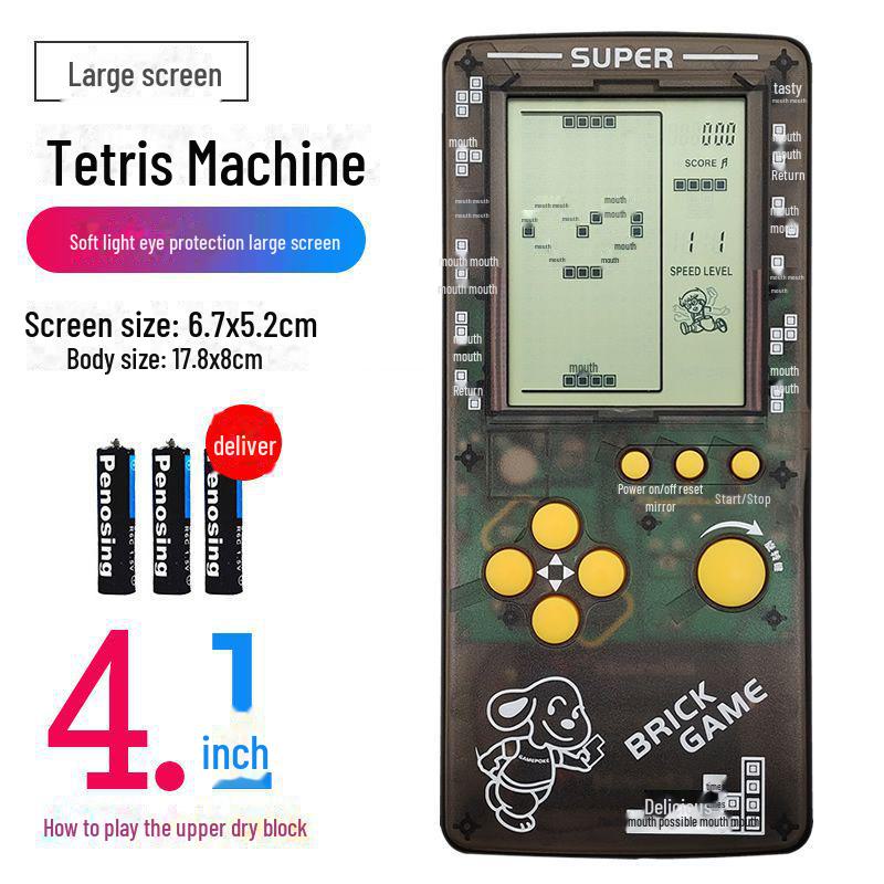 "2023 Nostalgic Tetris Game Console, 4.1-Inch Screen, Transparent Frosted Shell, Handheld"