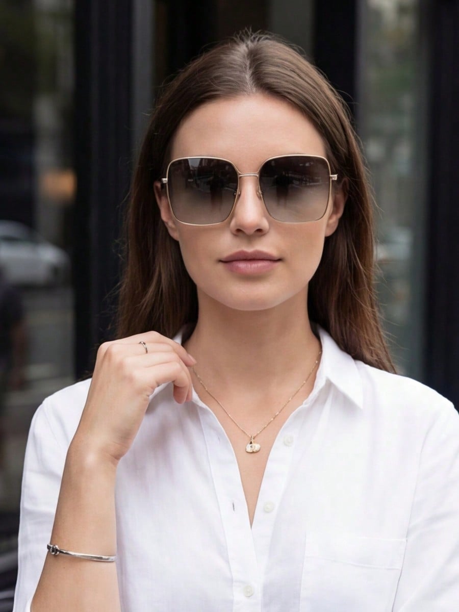 Gucci GG0443S-001 Women s Oversized Square Gold Sunglasses with Grey Gradient Lenses