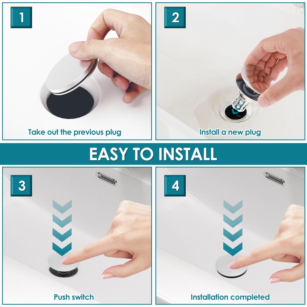 2 Pcs Bathroom Sink Stopper 3 In 1 Universal Bathroom Sink Drain Strainer with Removable Filter Basket for 0.98 To 1.4 Inches