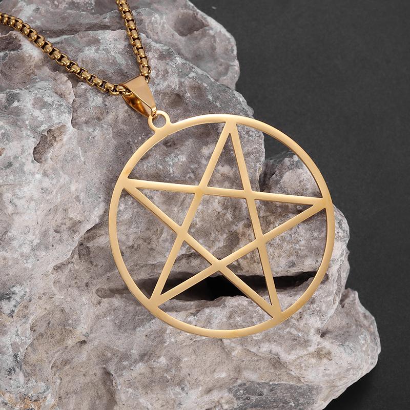 Stainless Steel Retro Religious Witchcraft Pentagram Pendant Necklace Men Women Fashion Lucky Jewelry