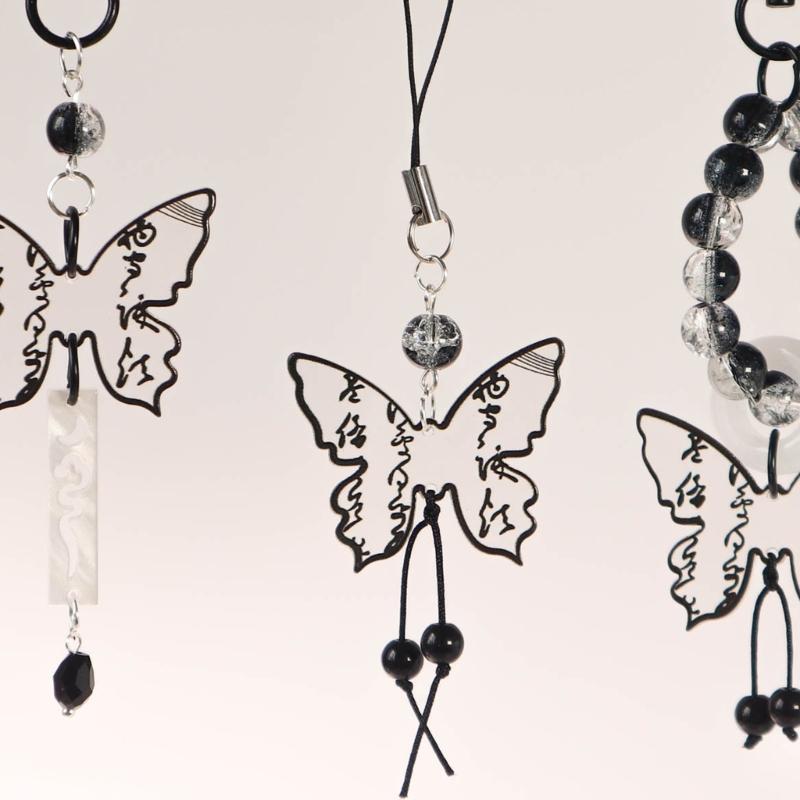 Black Butterfly Bead Phone Charm Straps Keys Hanging Pendants Bag Decoration