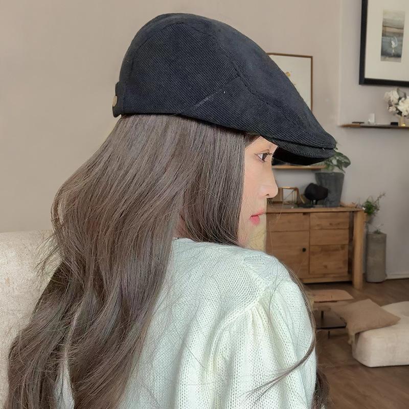 Big Head Circumference Solid Color Versatile Warm Beret Korean High End Japanese Old Retro Front Hat Cotton Hat