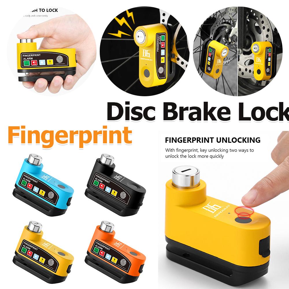 Smart Fingerprint Disc Brake Lock Waterproof Security Moto Wheel Disk Padlock with Keys Rechargeable Bicycle Anti theft Alarm blu