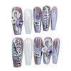 318 Watercolor Gradient Magic Mirror Powder 3D Effect Dragon Year Long Fake Nail Tips 10 Pieces Per Bag