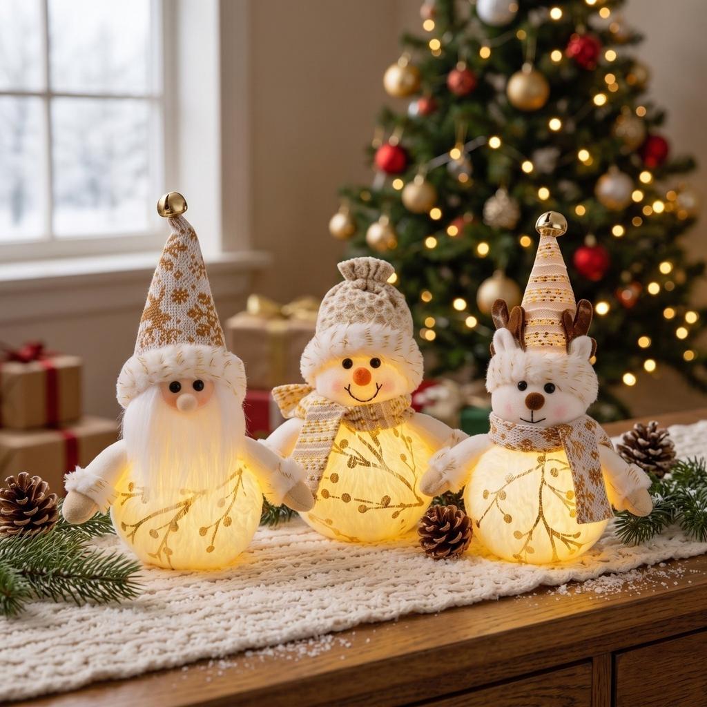 Snowman Santa Christmas Night Light Glowing Plush Decoration for Desktop Window Holiday Festive