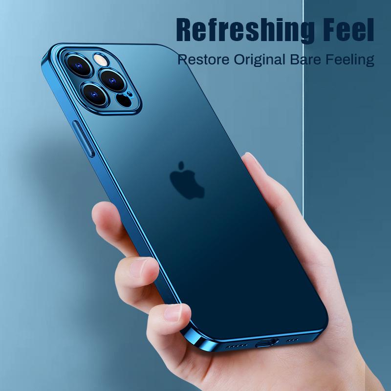 Luxus-Beschichtung, quadratischer Rahmen, matt, klar, Silikonhülle für iPhone 11 12 13 Pro Max Mini Xr X Xs 7 8 Plus Se 2020, weiche, dünne Abdeckung