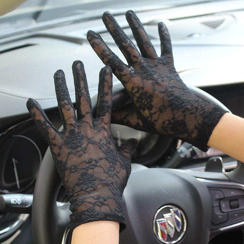 

Spring and Summer New Arrival Women s Thin Lace Gloves Short Touch Screen Sun Protection UV Protection Driving Dance Elastic Breathable Small flower Black All yards