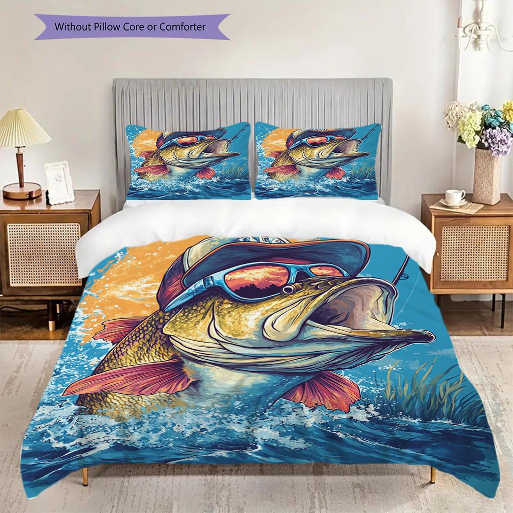 Fish Pattern Bedding Quilt Set Quilt Cover Pillowcase Home Decoration Birthday Gift (1 * duvet cover + 2 * pillowcase, without core)