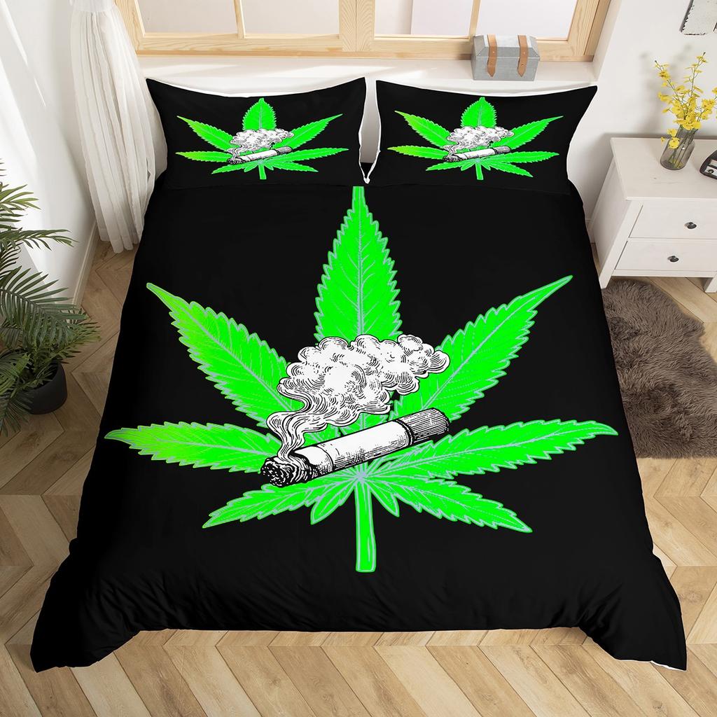 Homewish Neon Jungle Mushroom Duvet Cover Set For TeenGreen Skull Skeleton Bedding SetCartoon Theme Bed Set