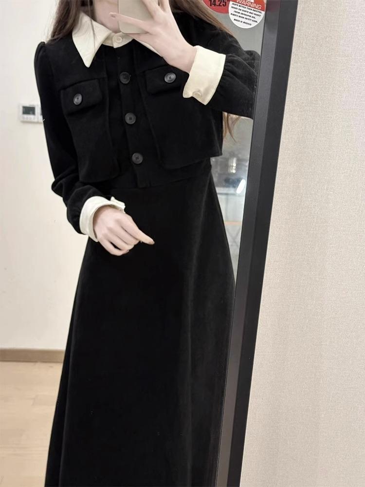 [Original Practice] Early Autumn Black Dress Children Xiaoxiang Hepburn Style Waist and Thin Dress with a Whole