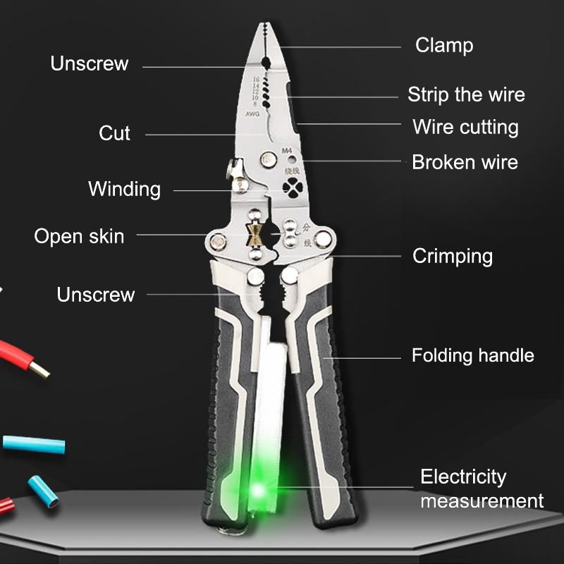 

Foldable Wire Strippers With Electricity Measurement Function 4 In 1 Wire Stripping Pliers For Cutting Pulling Wires чёрный