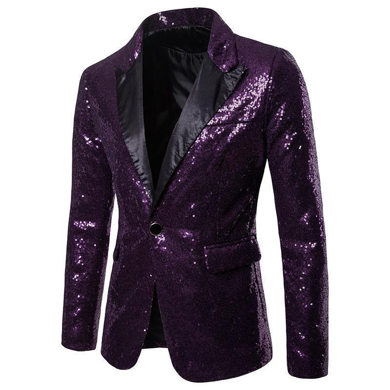 Gold Sequin Performance Suit for Men - 2024 European & American Style, Large Size, Perfect for Nightclub, Host, or Emcee Events
