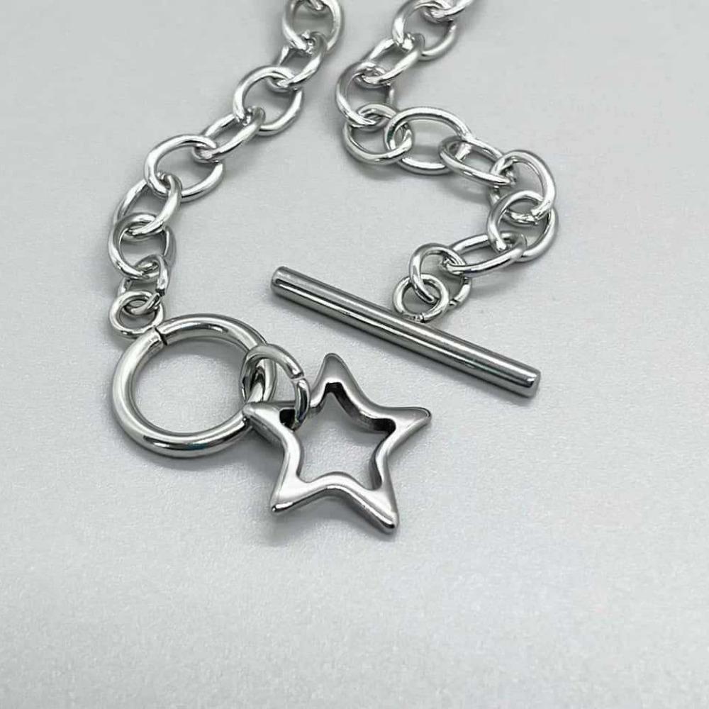 Gothic Stainless Steel Hollowed-out Five-pointed Star Pendant Bracelets for Women Men Couple Punk Y2k Daily Layering Jewelry