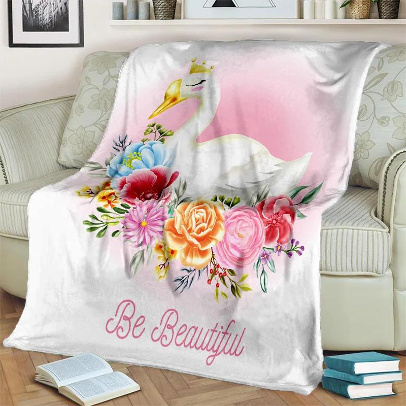 3D Cute Swan Princess Cartoon Cygnus Blanket,Soft Throw Blanket for Home Bedroom Bed Sofa Picnic Travel Office Cover Blanket Kid