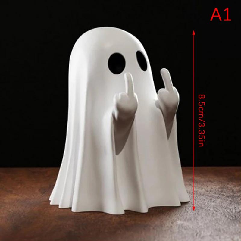 Cute ghost statue of middle finger, scary ghost figurines, holiday home decorations, tea table ornaments shelf.