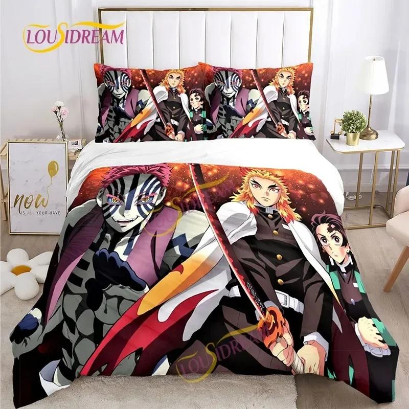 Demon Slayer's Japanese Carton Style Children's Print Beding Set with Soft Fabric Duvet Set Comfortable Bed Size Children's Girl Boy Gift
