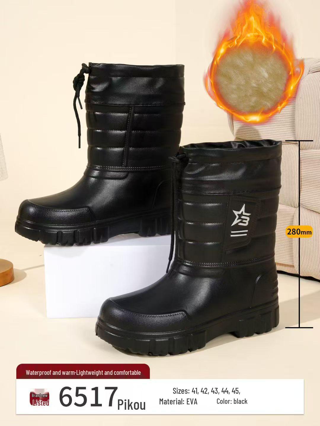 

Мужские зимние сноубутсы на флисовой подкладке: Теплые, Водонепроницаемые, Нескользящие, Легкие, Удобные, Хлопковые Ботинки на Шнурке для Рыбалки 44