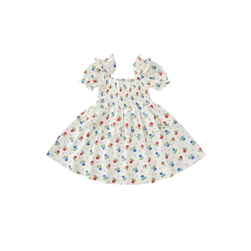 Clearance: Girls' Floral Smocked Short-Sleeve Dress - Summer 2025 Korean Style