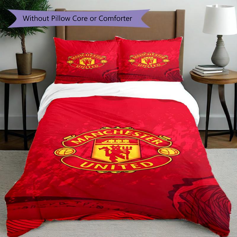 3pcs Duvet Cover Set (1*Duvet Cover + 2*Pillowcase, Without Core),Manchester United F.C Print Bedding Set, Bedroom Decor, All‑Season, Birthday Gift