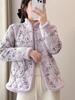 Women's Stand Collar Floral Padded Jacket - Chinese Style Winter Coat with Retro Frog Buttons and Ethnic Design, Plus Velvet for Warmth.