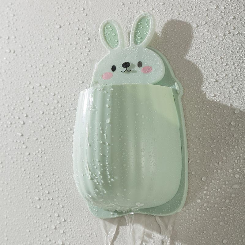 1pc Cute Rabbit Storage Rack, Makeup Brush Storage Box, Bathroom Wall Mounted Toothbrush Holder, Bathroom Accessories