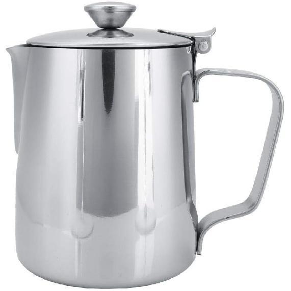 Stainless Steel Coffee Cup Mug Milk Frothing Pitcher Jug with Lid for Latte Coffee Art for Office Kitchen with handle(350mL)