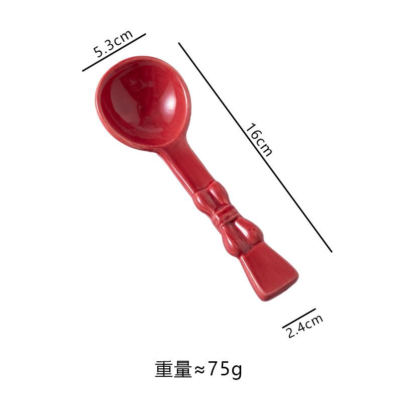 Cute strawberry bow spoon creative girl heart ceramic spoon high value long handle dessert spoon