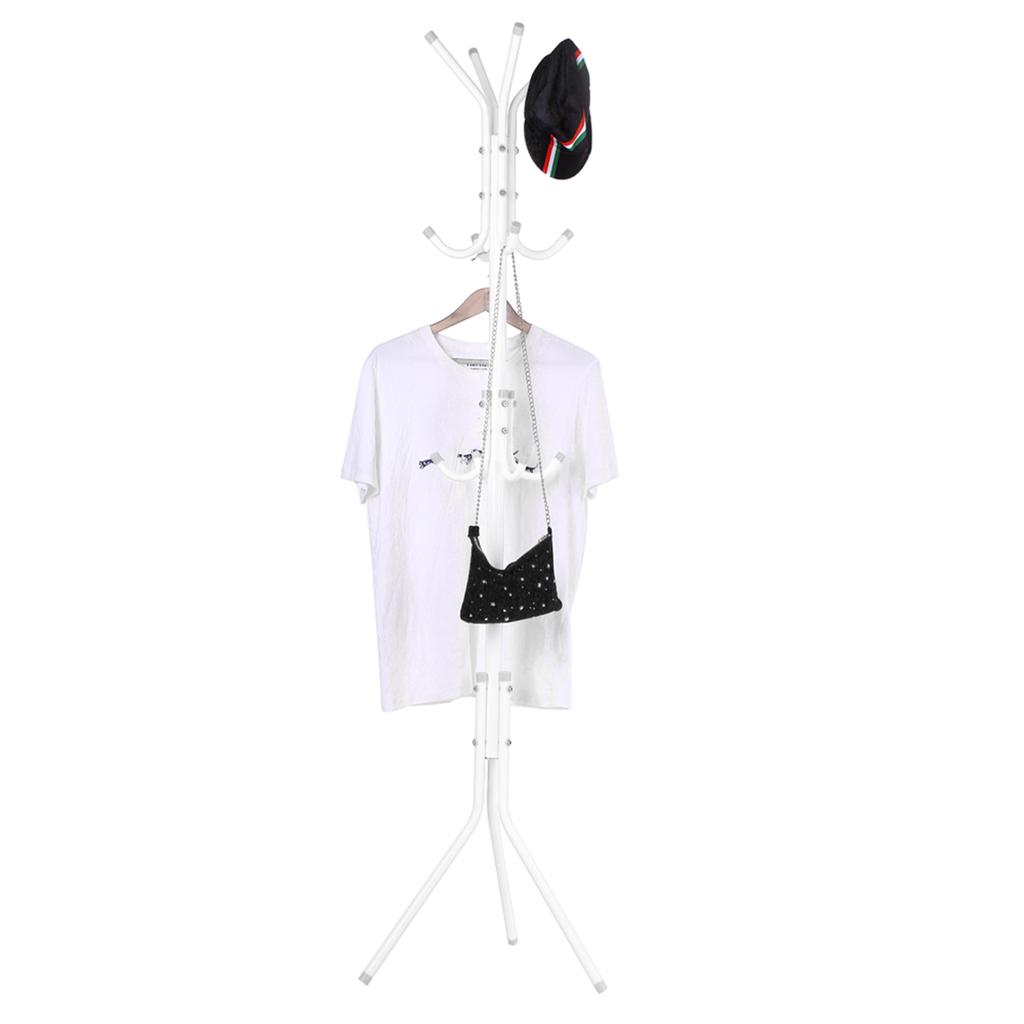 Multi Hook Metal Coat Hat Rack Tree Stand Clothes Bag Hanger Organizer for Home Bedroom (White)