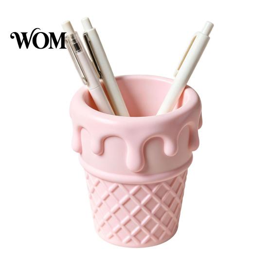 Decorative Desk Accessory 3D Printed Ice Cream Cone Pen Holder, Waffle Base And Drip Multifunctional Brush Holder Top Organizer, Multi-functional