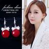 911 Silver Red Pearl Stud Earrings Celebrity Luxury Bow Zircon Versatile Internet celebrity hipster earrings