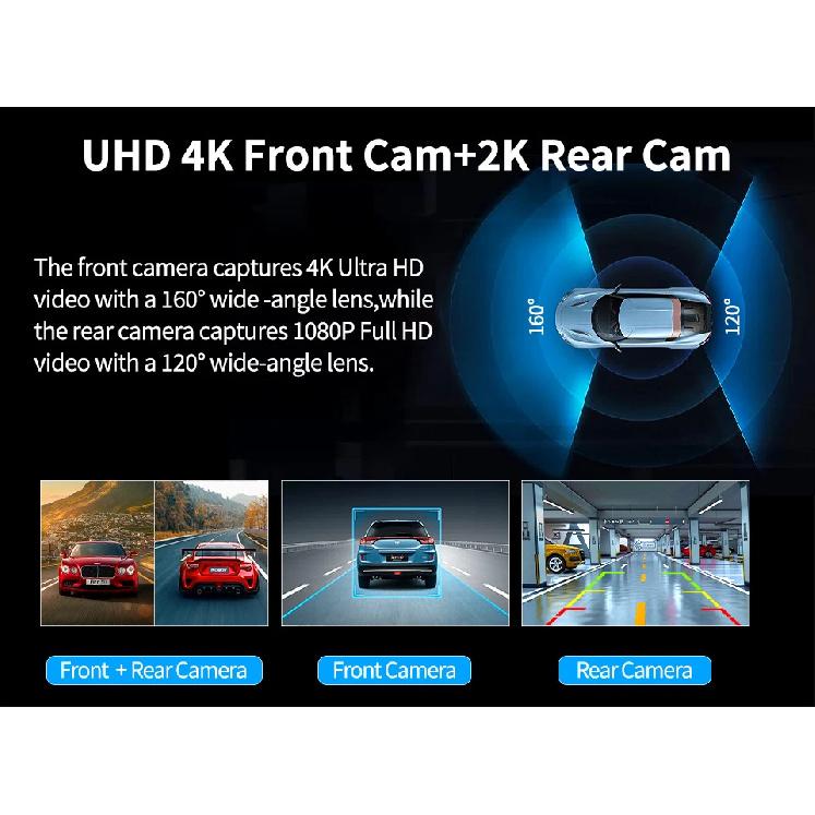 Imagebon 9" 4K Dashcam Wireless CarPlay & Android Auto Car DVR GPS Navigation Night Vision Dual Lens WiFi AUX FM