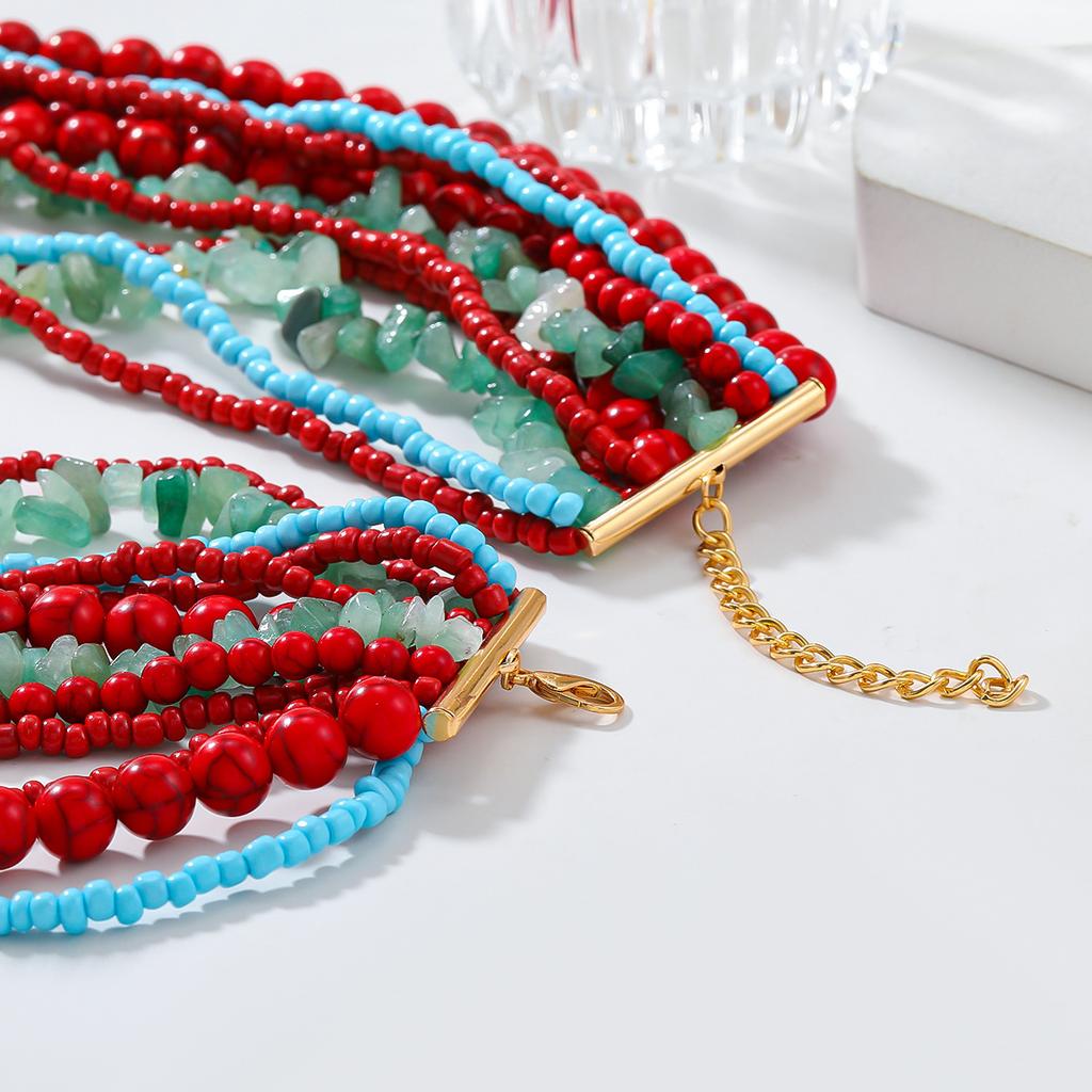 Collar creativo de cuentas de arroz de múltiples capas y colores, accesorio hecho a mano europeo y americano