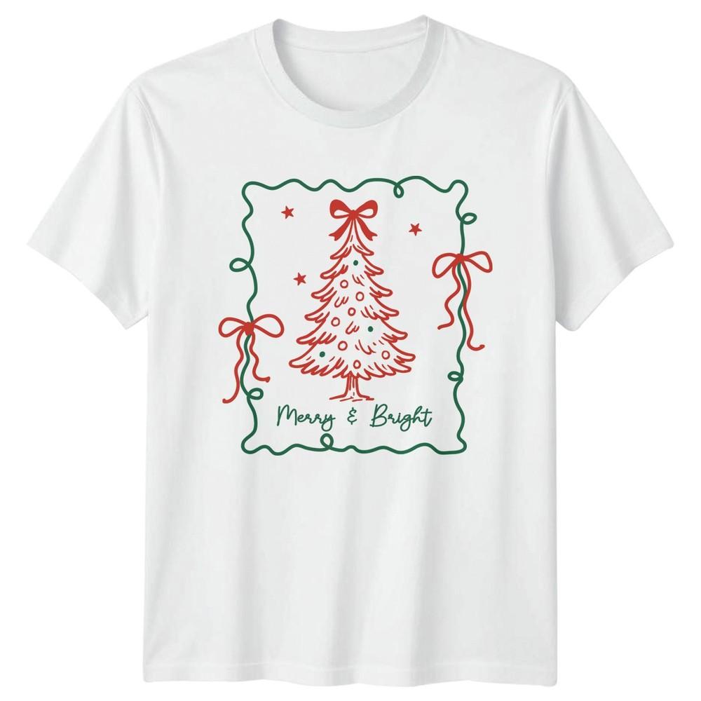 Merry Bright Christmas Tree Christmas Holidays Unisexs TShirt Unisexs Tee Graphic S