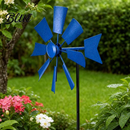 Distressed Windmill Ground Stake Outdoor Rust-Proof Wind Spinner Ornament Fan Blades Metal Garden Decoration for Yard Lawn Patio Weather-resistant