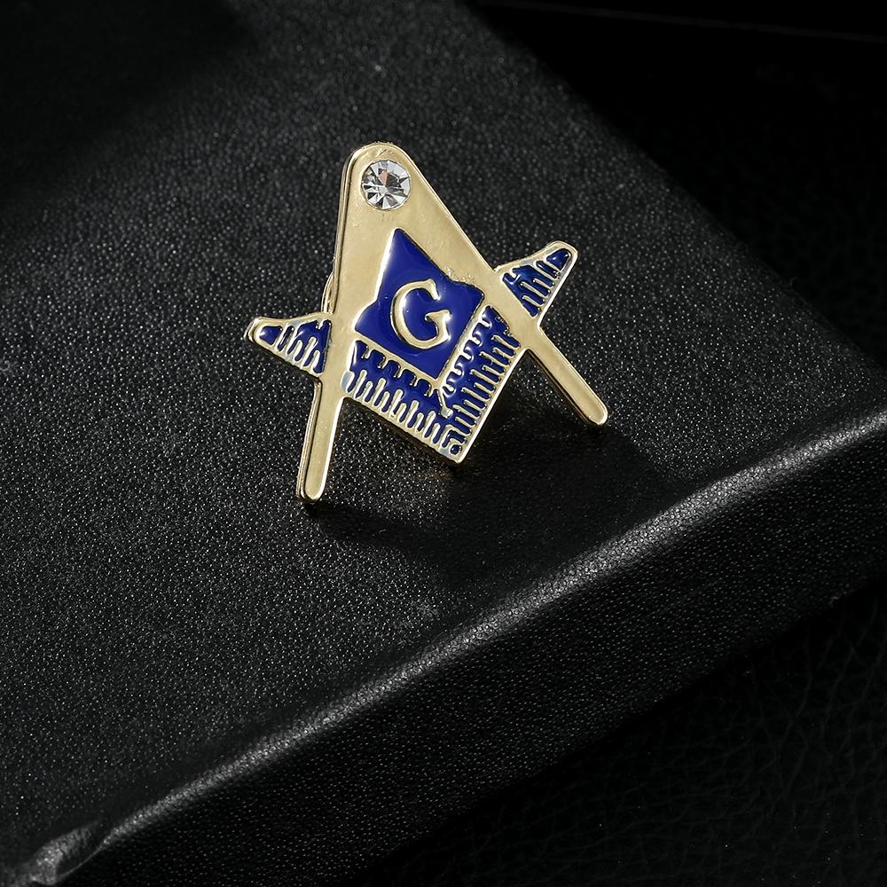 Cheep Square & Compass Masonic Crystal Brooches Blue Freemason Emblem Enamel Pins