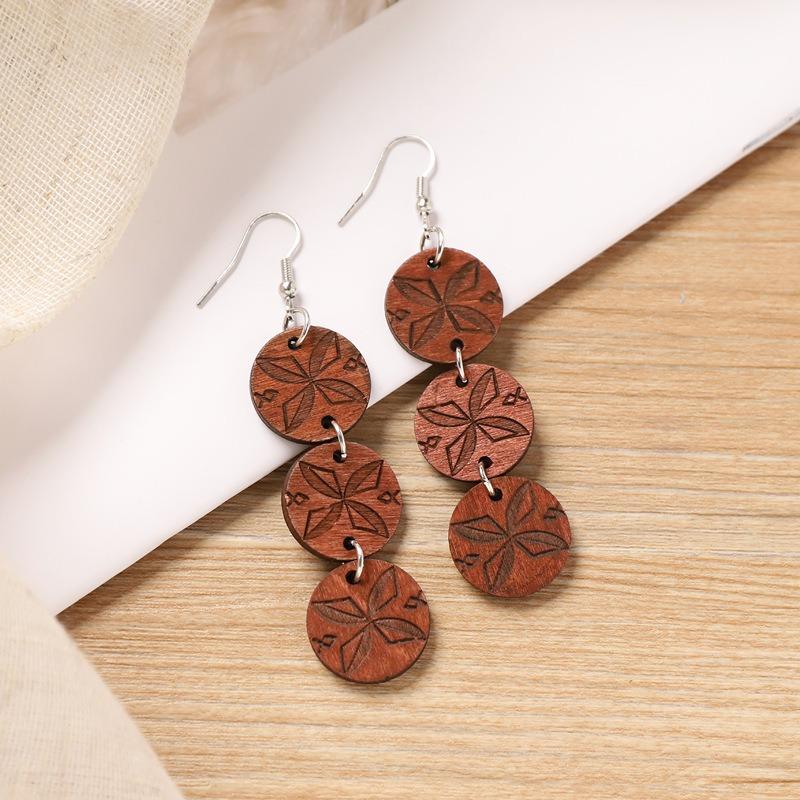 Niche Design Wooden Earrings Handmade Retro Literary Earrings Women's Simple Ear Jewelry