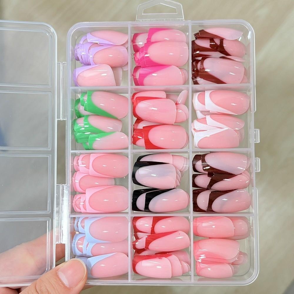 288pcs Colorful French Tip Nails Medium Square Fake Nails New Press On Nails  for Women