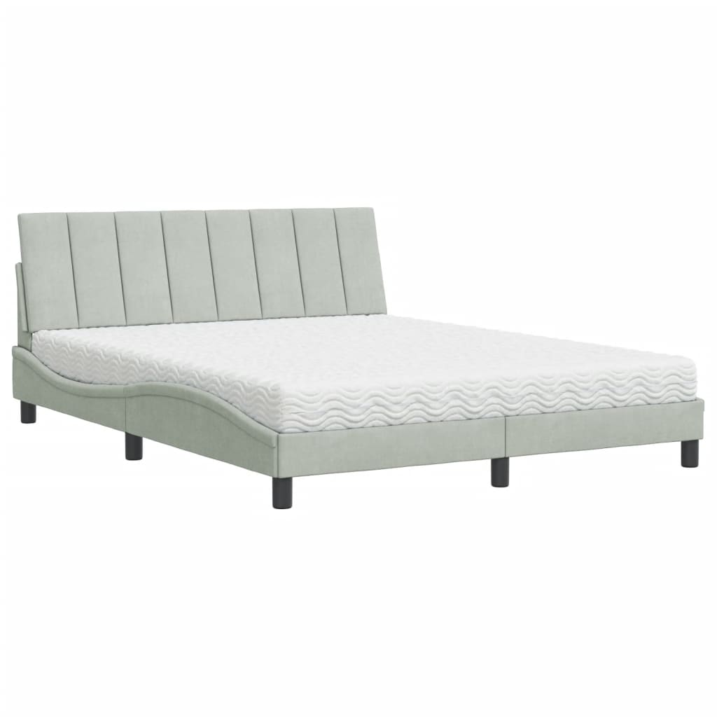 Vidaxl Bett mit Matratze, Hellgrau, 160x200 cm, Samt