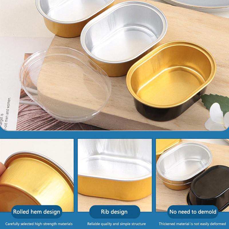 100 Stück 68 ml Aluminiumfolie Oval Antihaft Backförmchen Kuchenbehälter Mit Klaren Deckeln Hitzebeständig Für Kuchen