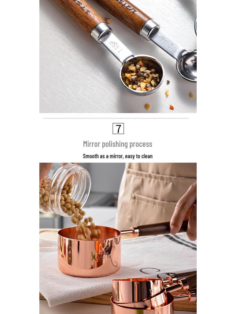 8-Piece Wooden Handle Stainless Steel Measuring Cup and Spoon Set