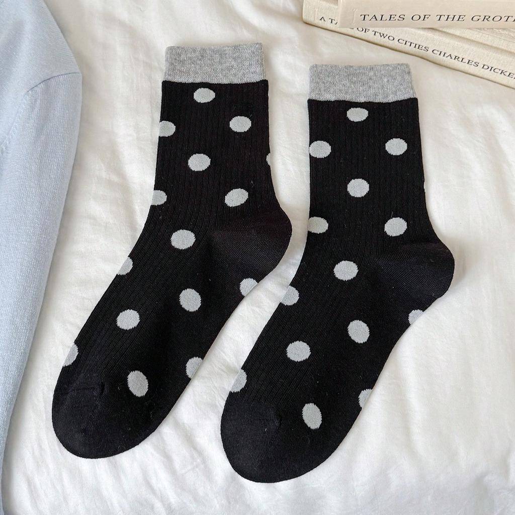 6 Pairs of Women'S Socks with Contrasting Colors, Polka Dots, in Candy Colors, Cute And Stylish, Mid-Calf Length, Korean Style